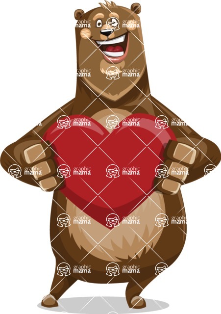 Bear Cartoon Vector Character AKA Barry Bearhug - Inloved Animal Valentine's Day Bear Cartoon Character